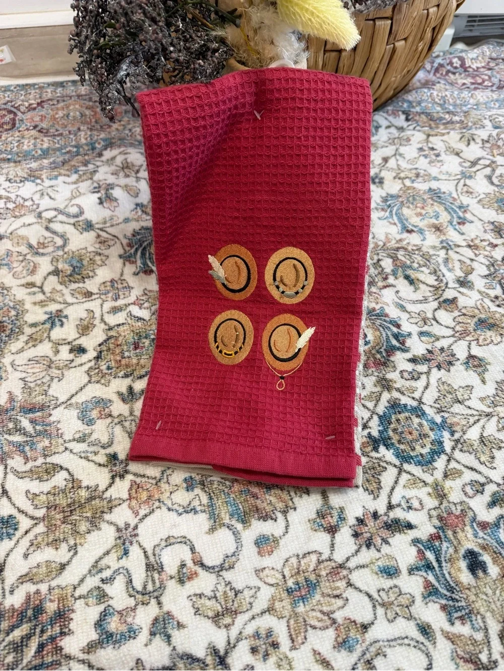 New Western Kitchen Towel Set-One Embroidered Cowboy Hat & One Stripe Towel